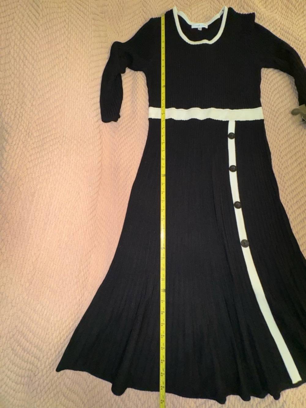 Sandra Darren Black White Sweater Dress A-Line Contrast Trim Button PL NWT - Picture 6 of 16